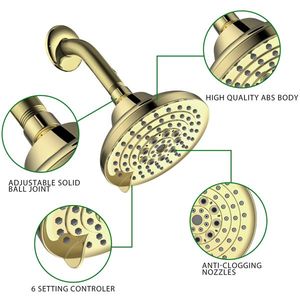 6 <b>Spray</b> <b>Settings</b> High Pressure 5\" Rain Fixed Gold Adjustable Showerhead Anti-Clogging Nozzles Bath & Shower Faucets - Product Image 3