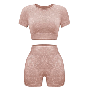 Ensemble de vêtements de sport pour femmes motif solide un soutien-gorge à manches longues 2 pièces Yoga Shorts Leggings cristal Fitness Fitness ensembles - Product Image 5