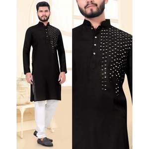 Kurta พร้อม payjama สีดำทำงานกระจกแท้วิสคอสได้รับความนิยม - Product Image 1