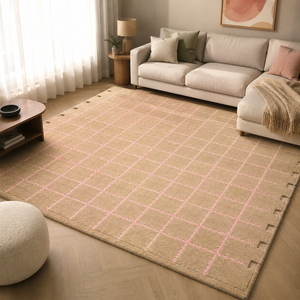 Alfombra de Lana Abstracta Rosa Beige, Suave, Hecha a Mano, Antideslizante, Apta para Mascotas, Alfombra Gruesa para Dormitorio, Sala de Estar, Alfombra Moderna para Interiores y Exteriores - Product Image 1