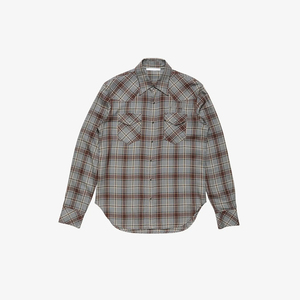เสื้อเชิ้ตลายสก๊อตแขนยาวผู้ชายทรงปกติลำลองลายทอสีแดงสีดำสีเทา - Product Image 1