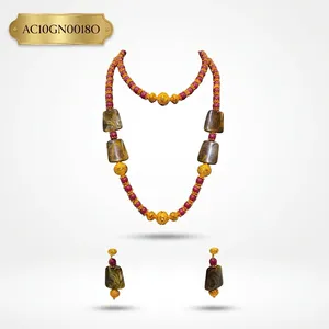 Conjunto de Collar Largo con Cuentas Africanas para Mujer de GALAM JEWELRY, con Aretes a Juego, Chapado en Oro, Joyería Elegante para Bodas y Fiestas - Product Image 2