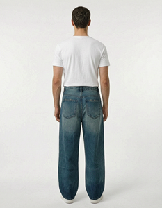MEESAM LEATHER HOSIERY Jeans de mezclilla unisex 100% algodón de secado rápido, cintura alta, peso pesado, estilo vintage, corte regular, rectos, con relieve - Product Image 2