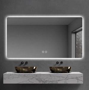 Miroir de salle de bain mural rectangulaire moderne en verre avec capteur tactile et éclairage arrière chaud - Product Image 2