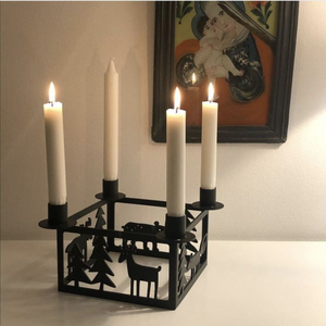 Nordic Wrought Iron Forest <b>Candle</b> Holder Scandinavian Style 4-Taper <b>Advent</b> Wreath Centerpiece For Christmas & Winter Home Decor - Product Image 1