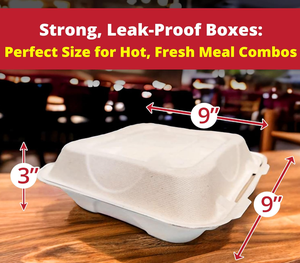Contenedor de Alimentos Desechable de Bagazo, Ecológico, Biodegradable, Resistente a Fugas, Tipo Concha, con Bisagras, Apto para Microondas - Product Image 4