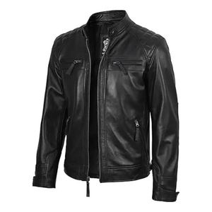 Veste matelassée en cuir véritable noir surdimensionnée de style motard, tendance streetwear - Product Image 1