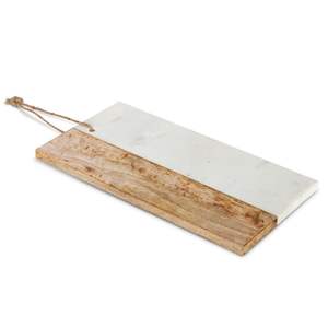 Tabla de cortar de piedra natural, mármol y madera con un fuerte marco de madera para cortar en la cocina y presentar alimentos de forma duradera. - Product Image 2