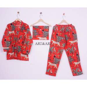 Conjunto de Pijama de Algodón de Alta Calidad para Mujer, Hecho a Mano, Ligero, con Estampado de Jungla, Camisón Suave para Dormir en Verano, Otoño y Primavera - Product Image 1