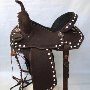 Brown Leather Western Barrel Classic Horse Saddle White <b>Beads</b> Design - Product Image 1