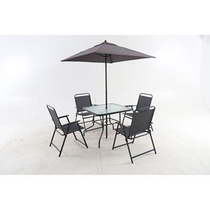 Set da Pranzo da Esterno in Metallo Nero per 4 Persone, Tavolo e Sedie da Giardino con Ombrellone per Pranzi all'Aperto - Product Image 2