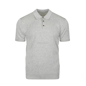 Chemise polo en tricot pour homme en coton lyocell gris uni à boutons, design tendance - Product Image 1
