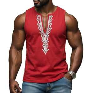 Wholesale Men's Deep V-Neck Tank Top Custom Geometric Embroidery Logo Sleeveless Muscle Tee Slim Fit Summer <b>Vest</b> Tank Tops Men - Product Image 1