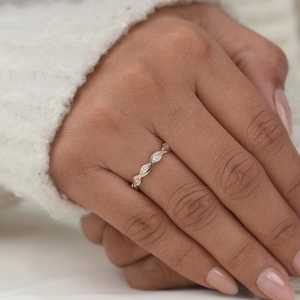 Minimalist Moissanite Marquise Cut Wave Stacking Band <b>Ring</b> For Women's <b>925</b> <b>Silver</b> With Rhodium Plated Birthdays Gift For Partner - Product Image 5