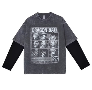 Camiseta de Manga Larga para Hombre, Talla Grande, 100% Algodón, Estilo Jersey Lavado, Cuello Redondo con Ribete en Contraste, Color Sólido, Informal - Product Image 1