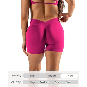 Shorts de yoga sans couture magenta pour femme, taille haute, dos en V, effet push-up, pour le sport et la gym - Product Image 4