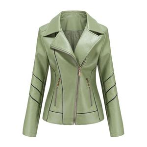 Veste décontractée pour femmes grandes tailles en cuir, col montant, fermeture éclair, couleur unie, tendance, cloutée, automne-hiver, pour l'extérieur - Product Image 2