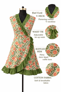 ชุดเดรสอังกรากาพิมพ์ลายดอกไม้แบบแฮนด์บล็อก แขนกุด คอวี ยาวระดับข้อเท้า แต่งระบายเป็นชั้นๆ ทรงเอไลน์ ชุดลำลองสำหรับผู้หญิง ชุดเดรสยาวสำหรับฤดูร้อน - Product Image 3