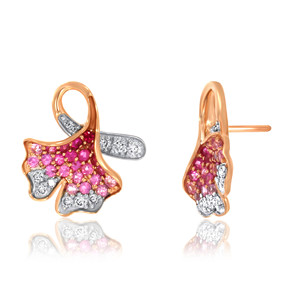Minimalist 14K Rose Gold Plated Diamond Earrings Floral Cluster Design Round Brilliant Cut Women's Everyday Wear Romantic Style - Product Image 3