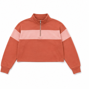 Customize Terracotta <b>Womens</b> Easy Fit <b>Half</b> <b>Zip</b> Cropped <b>Sweatshirt</b> Casual Layer Brushed Fleece - Product Image 5