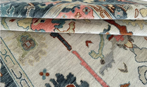 Alfombra Oushak de Lana Anudada a Mano, Color Beige Rosado Abstracto, Hecha a Mano, Calidad de Exportación Oriental, Antideslizante, Apta para Mascotas, Duradera - Product Image 4