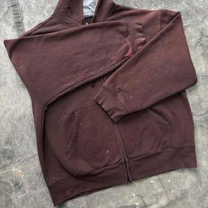Sweat-shirt à capuche vintage rétro marron chocolat – Style streetwear déchiré avec fermeture éclair intégrale, design personnalisé unisexe - Product Image 4