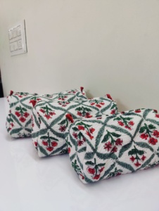 Hand Block Printed Cotton <b>Vanity</b> Bag Handmade Quilted <b>Makeup</b> Pouch Zipper Floral Travel <b>for</b> Organizer <b>for</b> Portable - Product Image 1