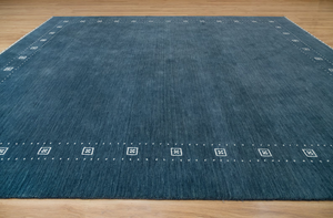 Tapis en laine bleu Gabbeh, bordure ivoire minimaliste, tapis fait main en laine de Nouvelle-Zélande, tapis de couleur terre pour la décoration de la maison - Product Image 6