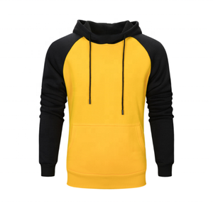 Sweat-shirt à capuche raglan jaune et noir pour homme, en mélange de coton, décontracté, avec poche kangourou, vente en gros OEM ODM - Product Image 3