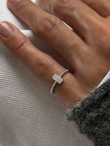 แหวนเพชรทรงสี่เหลี่ยมแบบซ้อนได้ ทองคำแท้ 14k 18k ประดับเพชรทรงกลมแบบ Pave เพชรเลี้ยงในห้องปฏิบัติการ สำหรับใส่ทุกวัน ดีไซน์เรียบหรู ประดับด้วยลูกปัดแบบ Bar Beaded Band เครื่องประดับชั้นดี - Product Image 6
