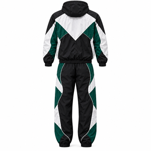 Conjunto Deportivo Personalizado al por Mayor, Chaqueta con Capucha y Cremallera, Pantalones Jogger, Ligero, Unisex, en Negro, Verde y Blanco - Product Image 5