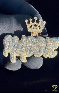 Collier pendentif couronne personnalisé tendance avec strass Moissanite, bijoux Hip Hop Bling - Product Image 1