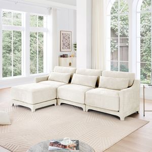 Divano a Tre Posti in Ciniglia di Alta Qualità con Pouf Mobili, Facile da Montare, Base in Spugna Resistente e Legno per Soggiorni - Product Image 1
