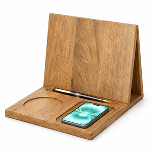 Acacia Wood Bookend <b>Stand</b> <b>Phone</b> Holder <b>Desk</b> Organizer Table Riser with Pen Slot for Office Home - Product Image 2