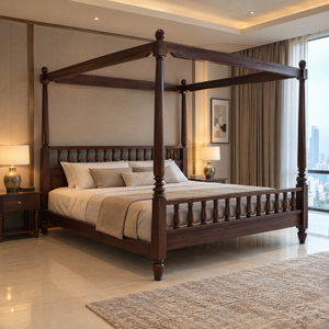 Solid Teak Wood Canopy <b>Bed</b> Four Poster Wooden <b>Bed</b> Frame King <b>Queen</b> <b>Size</b> Bedroom Furniture Custom Design - Product Image 6