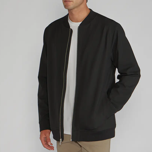 Blouson bomber noir pour homme, col montant, fermeture éclair, coupe décontractée, vêtement d'automne, matière en polyester tricoté polaire - Product Image 4