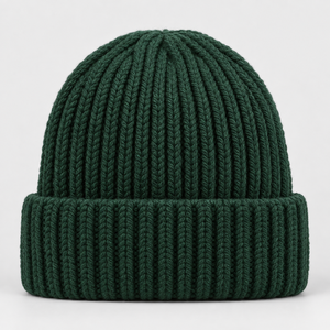 Premium Heavyweight Fisherman Rib Knit <b>Beanie</b> Dark Forest <b>Green</b> Winter Hat Custom Embroidery Warm Winter Wholesale - Product Image 2
