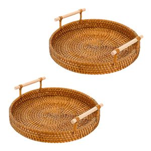 Handwoven RATTAN <b>TRAY</b> FRUIT STORAGE BASKET with Handles Gift, Handcrafted Serving Basket Supplier - Product Image 1