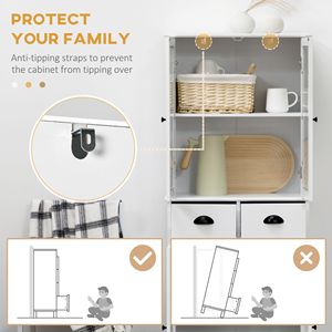 Armoire de rangement de cuisine traditionnelle de 61 pouces, autoportante, en bois blanc avec porte en verre, fermeture douce moderne, étagères réglables pour la maison - Product Image 6