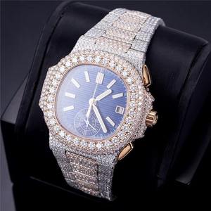 Luxury Men's Square Diamond Watch 41mm Analog Quartz <b>Chronograph</b> Sapphire Crystal Deployment Clasp Stainless Steel Band - Product Image 2