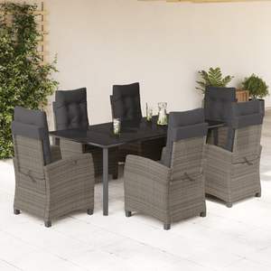 <b>Grey</b> Rattan Garden Dining Set 6 Seater Steel <b>Frame</b> Weather Resistant Outdoor Furniture Contemporary Design - Product Image 1