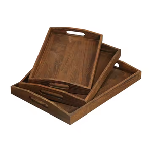 High Quality Custom <b>Large</b> Distressed Rustic Pine <b>Wood</b> Color Dishwasher Safe Food Contact Safe Serving Tray Storage Trays - Product Image 1