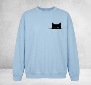 Sweat-shirt personnalisé en coton surdimensionné à col rond avec petit logo de chat sur le devant, en tissu polaire tricoté pour femme, idéal pour les tenues décontractées d'hiver - Product Image 1