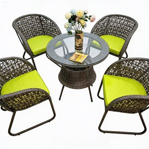 Ensemble de jardin en rotin d'extérieur, table ronde 4 places avec coussins verts, style contemporain, meubles résistants aux intempéries - Product Image 6