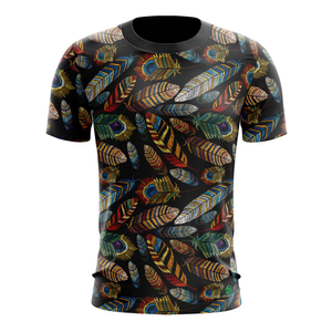 Jersey unisex de manga corta con cuello redondo y estampado completo de plumas |   100% Poliéster |   Transpirable |   Para Todas las Estaciones |   Impresión Digital - Product Image 1