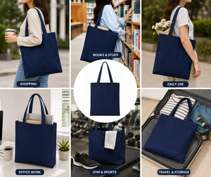 Bolsa de Mano de Lona Azul Marino, Color Sólido, Estilo Minimalista, Bolsa de Compras para Todas las Temporadas - Product Image 5