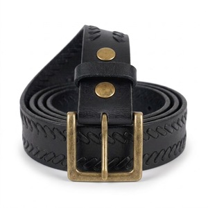 Ceinture en cuir véritable noir pour homme, cousue à la main, motif tressé, boucle en laiton antique, vente en gros, fournisseur direct d'usine - Product Image 1