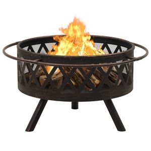Brasero rustique XXL 29,9 po en acier avec pique-foyer – Cheminée extérieure haut de gamme pour camping, patio, jardin et divertissements en plein air - Product Image 4