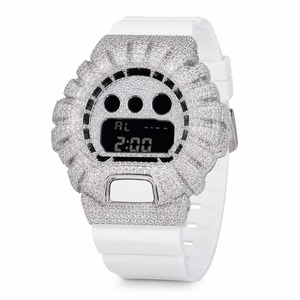 Luxury Women's Round Quartz <b>Watch</b> With Rhinestone Stainless Steel Case White Silicone Band - Product Image 1