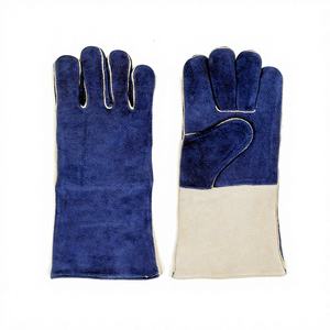 Gants de soudeur en cuir de vachette ISONZ de qualité supérieure, conformes à la norme EN 388, bleus, épaisseur 1,2 mm, manchette blanche de 14 pouces - Product Image 1